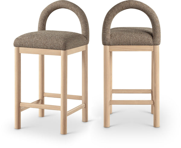 Meridian Furniture Conrad Arched Back Counter Stool with Linen Weave Upholstery and Natural Wood Legs 11031Brown-C
