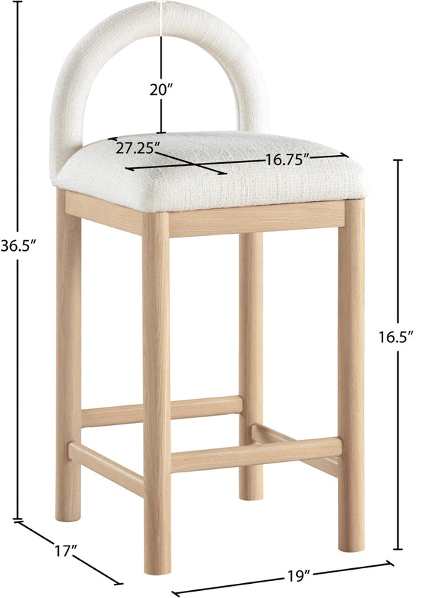 Meridian Furniture Conrad Arched Back Linen Upholstered Counter Stool with Natural Wood Legs 11031Cream-C