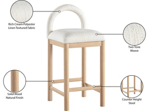 Meridian Furniture Conrad Arched Back Linen Upholstered Counter Stool with Natural Wood Legs 11031Cream-C