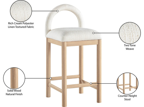 Meridian Furniture Conrad Arched Back Linen Upholstered Counter Stool with Natural Wood Legs 11031Cream-C