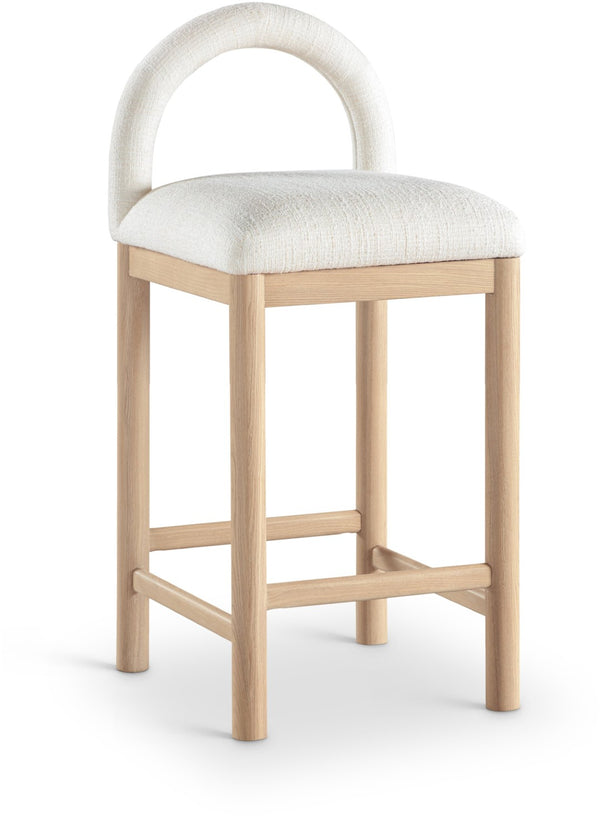 Meridian Furniture Conrad Arched Back Linen Upholstered Counter Stool with Natural Wood Legs 11031Cream-C