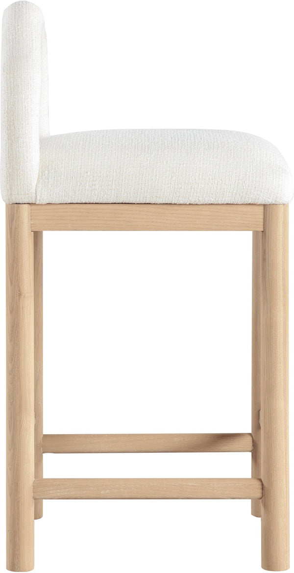 Meridian Furniture Conrad Arched Back Linen Upholstered Counter Stool with Natural Wood Legs 11031Cream-C