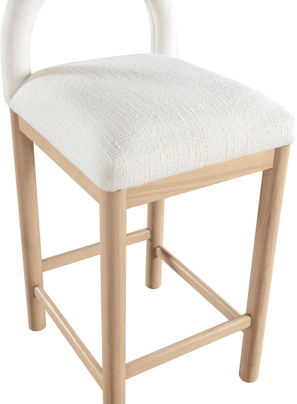 Meridian Furniture Conrad Arched Back Linen Upholstered Counter Stool with Natural Wood Legs 11031Cream-C