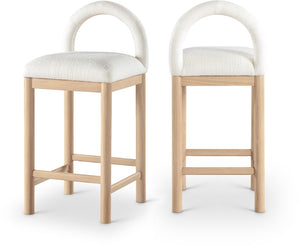Meridian Furniture Conrad Arched Back Linen Upholstered Counter Stool with Natural Wood Legs 11031Cream-C