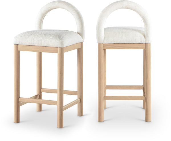 Meridian Furniture Conrad Arched Back Linen Upholstered Counter Stool with Natural Wood Legs 11031Cream-C