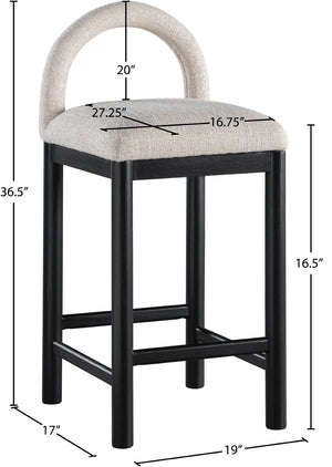 Meridian Furniture Conrad Arched Back Linen Weave Counter Stool with Matte Black Wood Legs 11032Beige-C