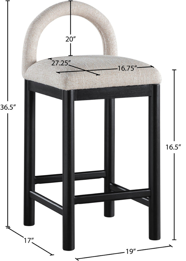 Meridian Furniture Conrad Arched Back Linen Weave Counter Stool with Matte Black Wood Legs 11032Beige-C
