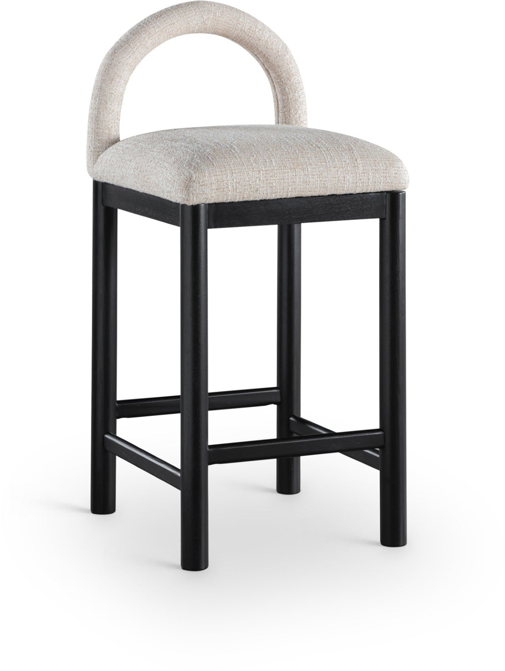 Meridian Furniture Conrad Arched Back Linen Weave Counter Stool with Matte Black Wood Legs 11032Beige-C