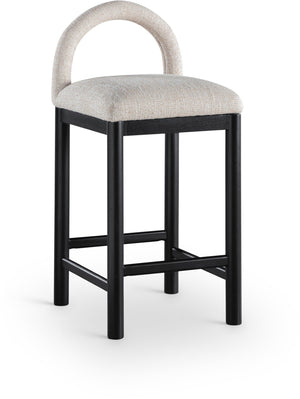 Meridian Furniture Conrad Arched Back Linen Weave Counter Stool with Matte Black Wood Legs 11032Beige-C