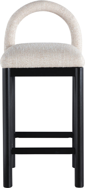 Meridian Furniture Conrad Arched Back Linen Weave Counter Stool with Matte Black Wood Legs 11032Beige-C