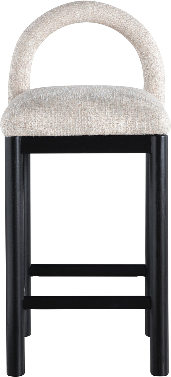 Meridian Furniture Conrad Arched Back Linen Weave Counter Stool with Matte Black Wood Legs 11032Beige-C