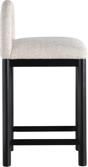 Meridian Furniture Conrad Arched Back Linen Weave Counter Stool with Matte Black Wood Legs 11032Beige-C