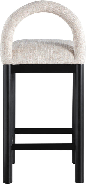 Meridian Furniture Conrad Arched Back Linen Weave Counter Stool with Matte Black Wood Legs 11032Beige-C