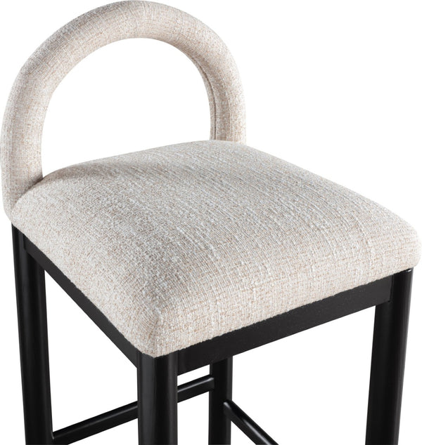 Meridian Furniture Conrad Arched Back Linen Weave Counter Stool with Matte Black Wood Legs 11032Beige-C