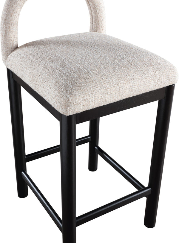 Meridian Furniture Conrad Arched Back Linen Weave Counter Stool with Matte Black Wood Legs 11032Beige-C