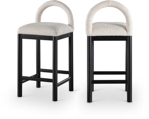 Meridian Furniture Conrad Arched Back Linen Weave Counter Stool with Matte Black Wood Legs 11032Beige-C