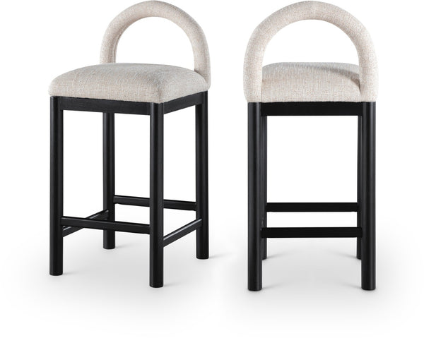 Meridian Furniture Conrad Arched Back Linen Weave Counter Stool with Matte Black Wood Legs 11032Beige-C