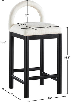 Meridian Furniture Conrad Sculptural Arched Back Counter Stool with Linen Upholstery and Matte Black Legs 11032Cream-C