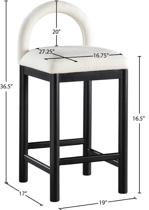 Meridian Furniture Conrad Sculptural Arched Back Counter Stool with Linen Upholstery and Matte Black Legs 11032Cream-C