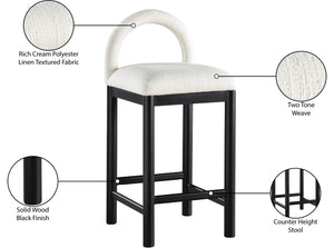 Meridian Furniture Conrad Sculptural Arched Back Counter Stool with Linen Upholstery and Matte Black Legs 11032Cream-C