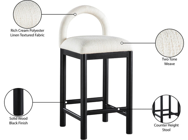 Meridian Furniture Conrad Sculptural Arched Back Counter Stool with Linen Upholstery and Matte Black Legs 11032Cream-C