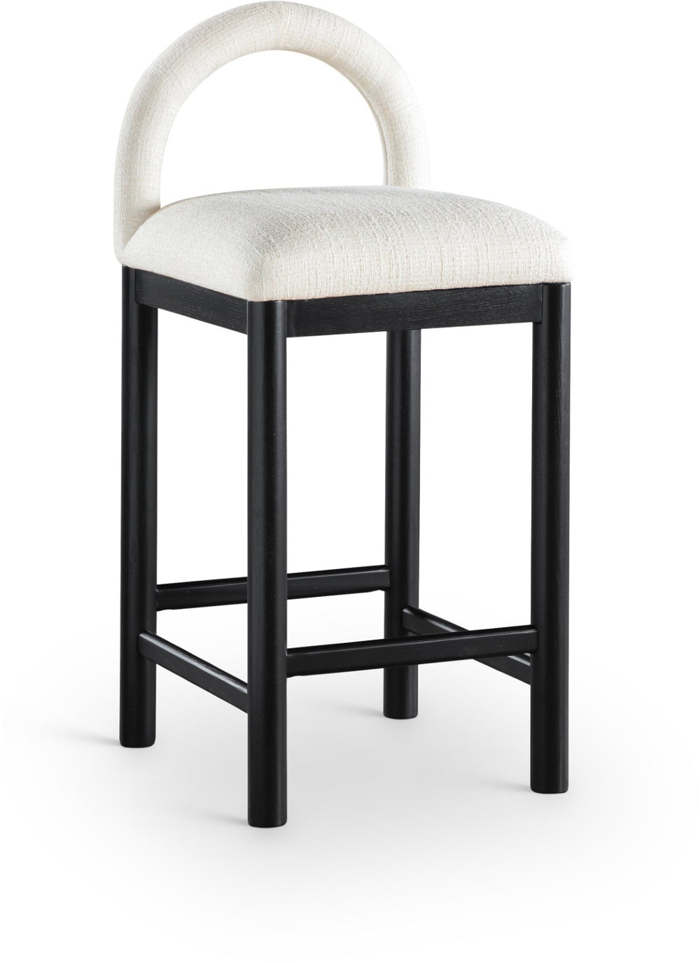 Meridian Furniture Conrad Sculptural Arched Back Counter Stool with Linen Upholstery and Matte Black Legs 11032Cream-C