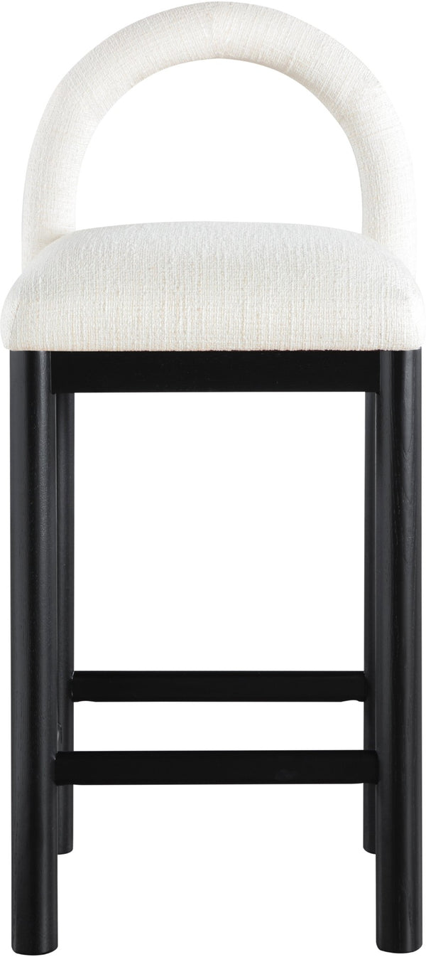 Meridian Furniture Conrad Sculptural Arched Back Counter Stool with Linen Upholstery and Matte Black Legs 11032Cream-C