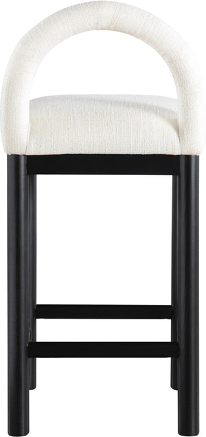 Meridian Furniture Conrad Sculptural Arched Back Counter Stool with Linen Upholstery and Matte Black Legs 11032Cream-C