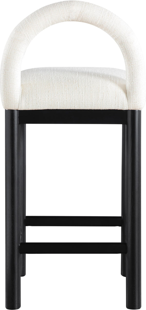 Meridian Furniture Conrad Sculptural Arched Back Counter Stool with Linen Upholstery and Matte Black Legs 11032Cream-C