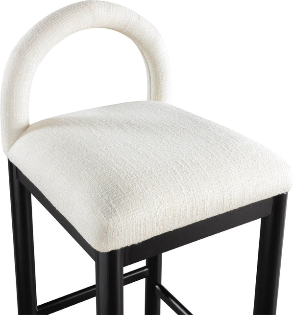 Meridian Furniture Conrad Sculptural Arched Back Counter Stool with Linen Upholstery and Matte Black Legs 11032Cream-C