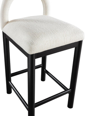 Meridian Furniture Conrad Sculptural Arched Back Counter Stool with Linen Upholstery and Matte Black Legs 11032Cream-C