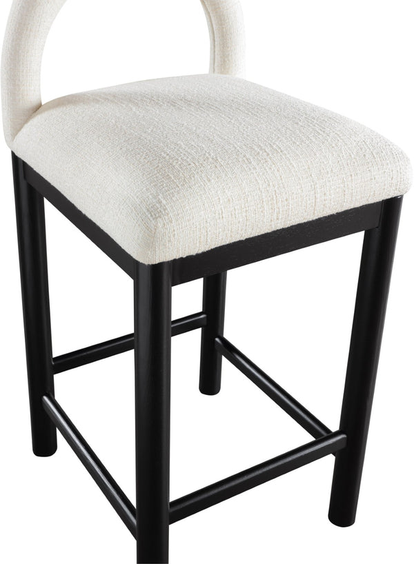 Meridian Furniture Conrad Sculptural Arched Back Counter Stool with Linen Upholstery and Matte Black Legs 11032Cream-C