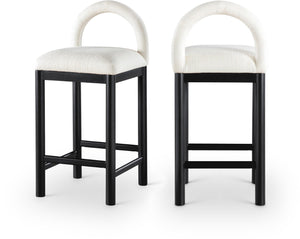 Meridian Furniture Conrad Sculptural Arched Back Counter Stool with Linen Upholstery and Matte Black Legs 11032Cream-C