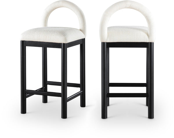 Meridian Furniture Conrad Sculptural Arched Back Counter Stool with Linen Upholstery and Matte Black Legs 11032Cream-C