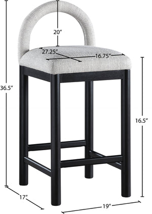 Meridian Furniture Conrad Arched Back Counter Stool in Grey Linen Fabric with Black Wood Legs 11032Grey-C