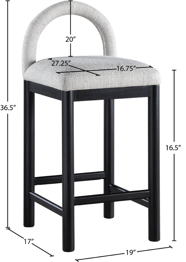 Meridian Furniture Conrad Arched Back Counter Stool in Grey Linen Fabric with Black Wood Legs 11032Grey-C