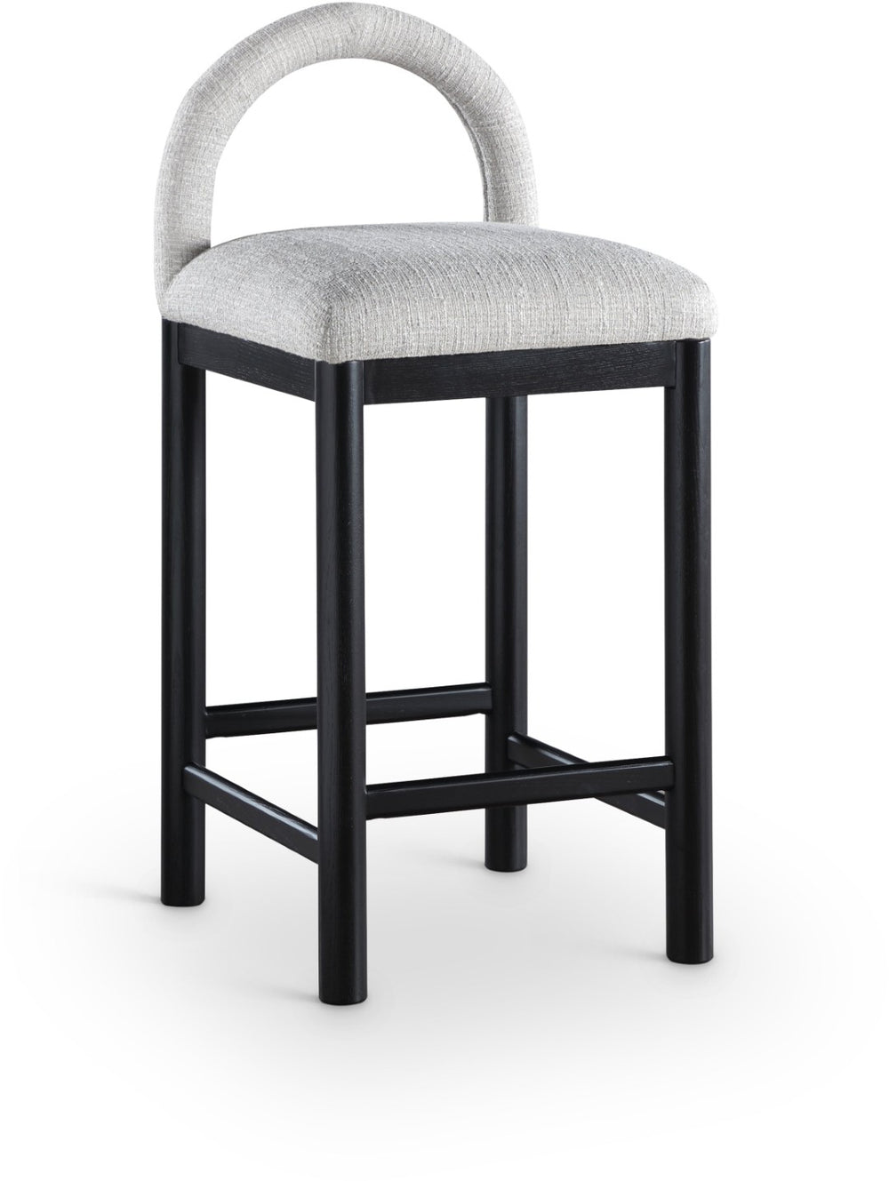 Meridian Furniture Conrad Arched Back Counter Stool in Grey Linen Fabric with Black Wood Legs 11032Grey-C