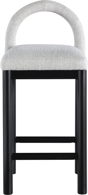 Meridian Furniture Conrad Arched Back Counter Stool in Grey Linen Fabric with Black Wood Legs 11032Grey-C