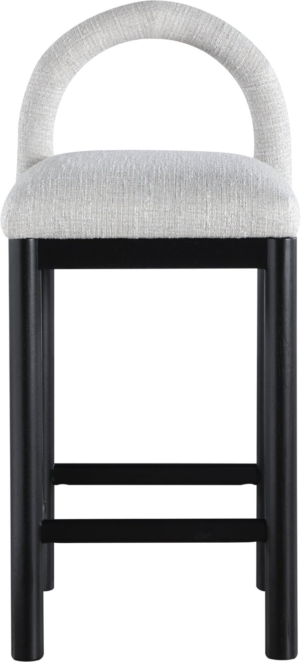 Meridian Furniture Conrad Arched Back Counter Stool in Grey Linen Fabric with Black Wood Legs 11032Grey-C