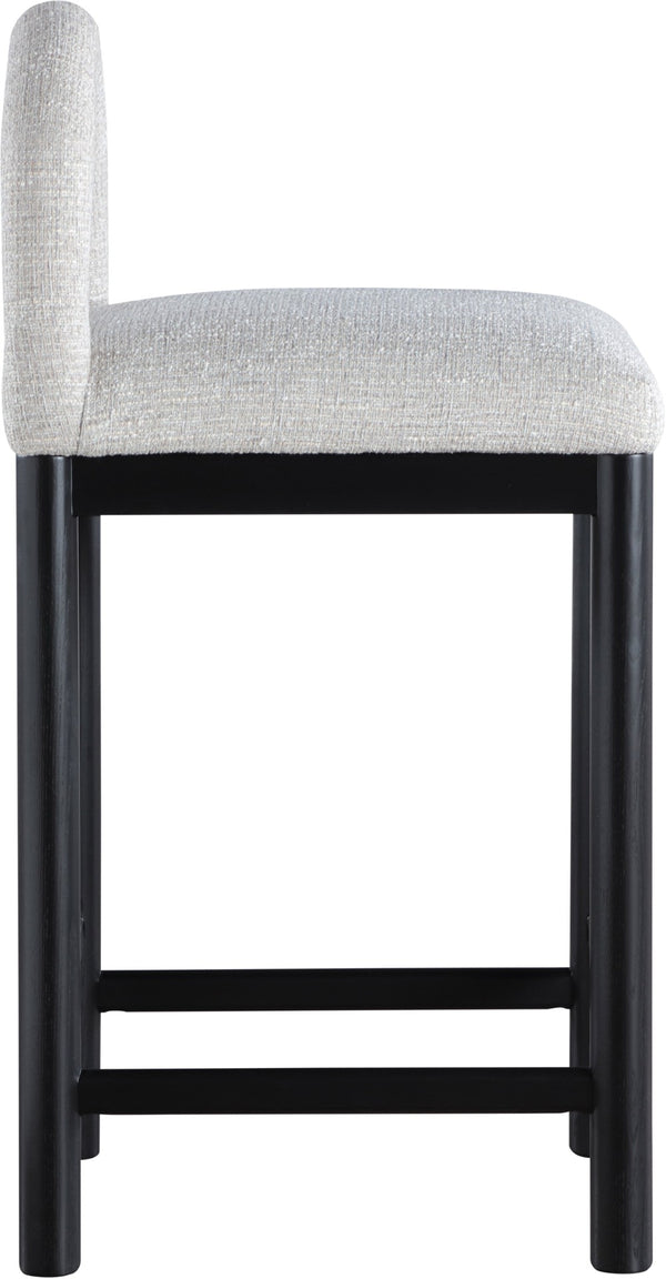 Meridian Furniture Conrad Arched Back Counter Stool in Grey Linen Fabric with Black Wood Legs 11032Grey-C