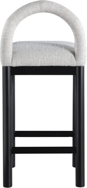 Meridian Furniture Conrad Arched Back Counter Stool in Grey Linen Fabric with Black Wood Legs 11032Grey-C