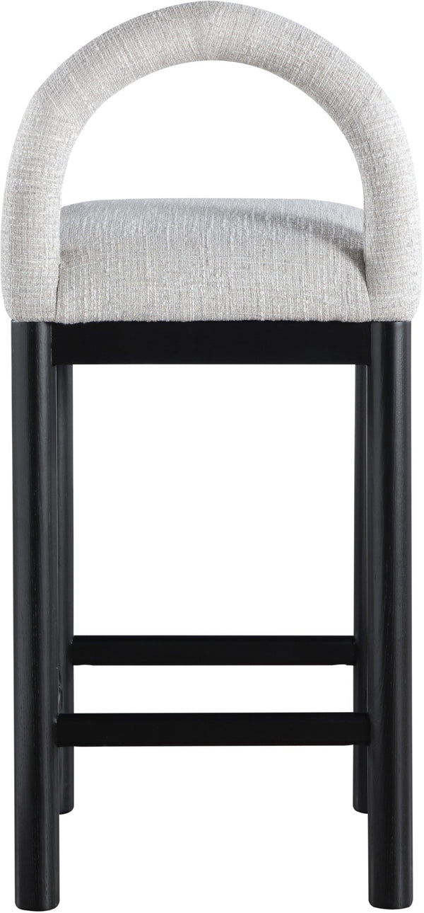 Meridian Furniture Conrad Arched Back Counter Stool in Grey Linen Fabric with Black Wood Legs 11032Grey-C