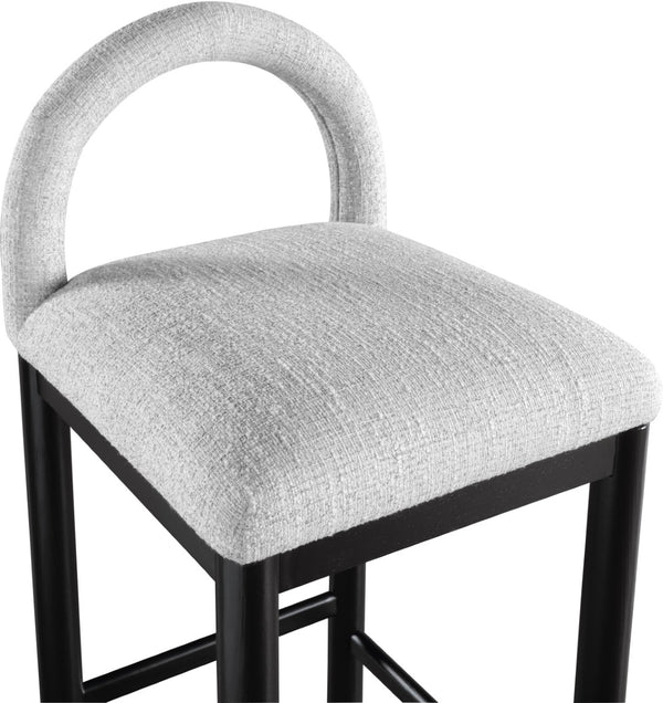 Meridian Furniture Conrad Arched Back Counter Stool in Grey Linen Fabric with Black Wood Legs 11032Grey-C