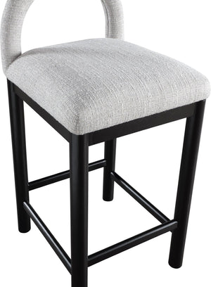 Meridian Furniture Conrad Arched Back Counter Stool in Grey Linen Fabric with Black Wood Legs 11032Grey-C