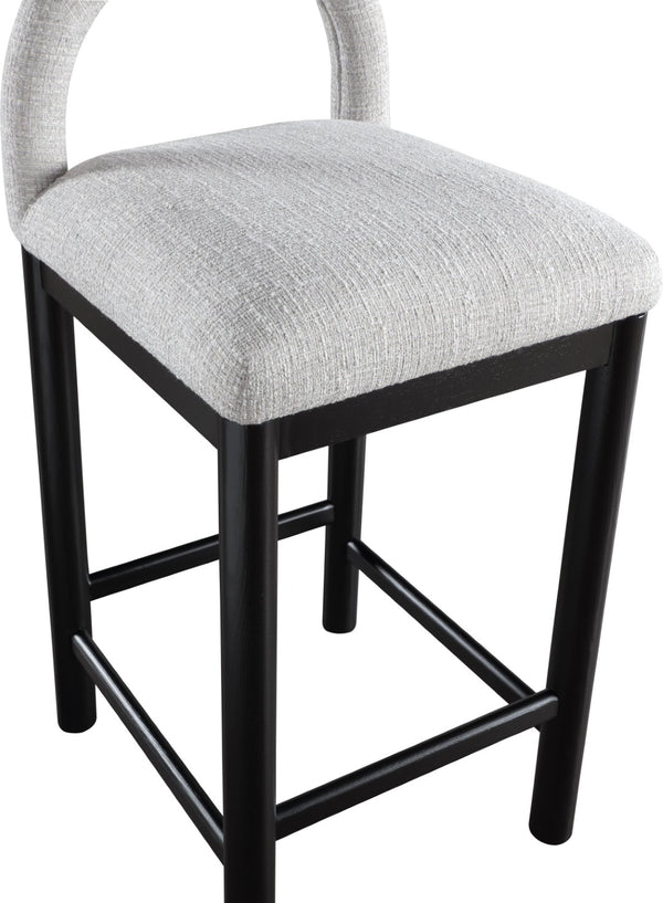 Meridian Furniture Conrad Arched Back Counter Stool in Grey Linen Fabric with Black Wood Legs 11032Grey-C