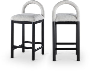 Meridian Furniture Conrad Arched Back Counter Stool in Grey Linen Fabric with Black Wood Legs 11032Grey-C