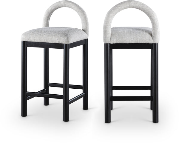 Meridian Furniture Conrad Arched Back Counter Stool in Grey Linen Fabric with Black Wood Legs 11032Grey-C