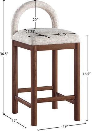 Meridian Furniture Conrad Arched Back Linen Upholstered Counter Stool with Walnut Legs for Kitchen Bars 11033Beige-C