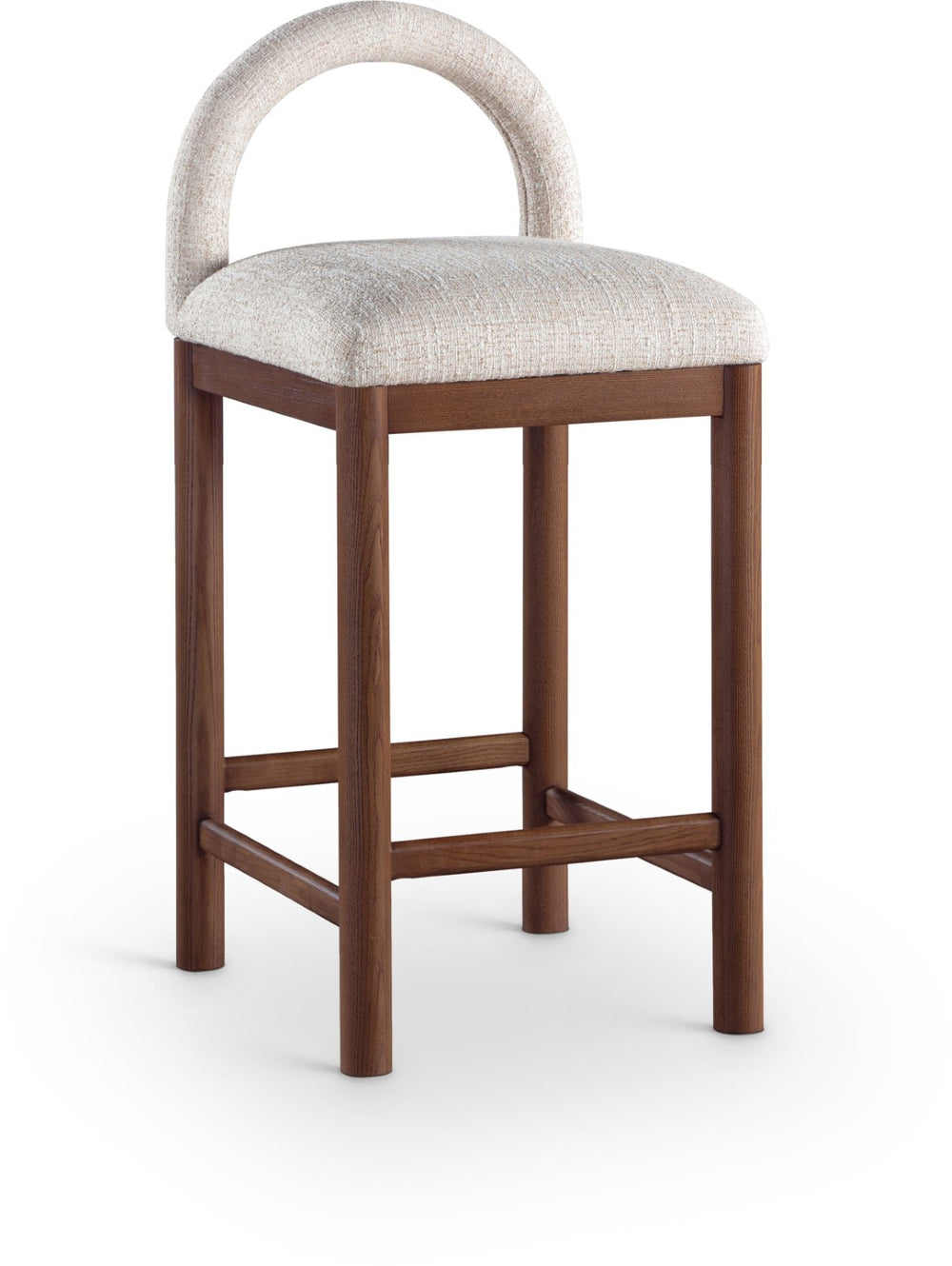 Meridian Furniture Conrad Arched Back Linen Upholstered Counter Stool with Walnut Legs for Kitchen Bars 11033Beige-C