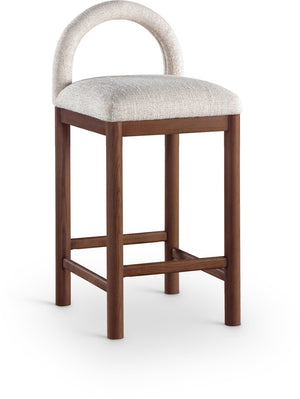 Meridian Furniture Conrad Arched Back Linen Upholstered Counter Stool with Walnut Legs for Kitchen Bars 11033Beige-C